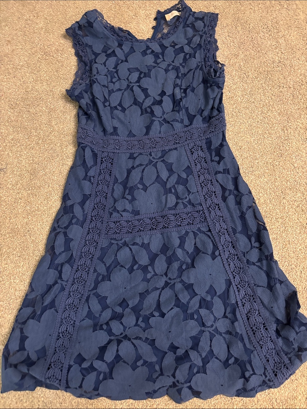 Altar'd State Navy Floral Lace Mini Dress with Crochet Insets